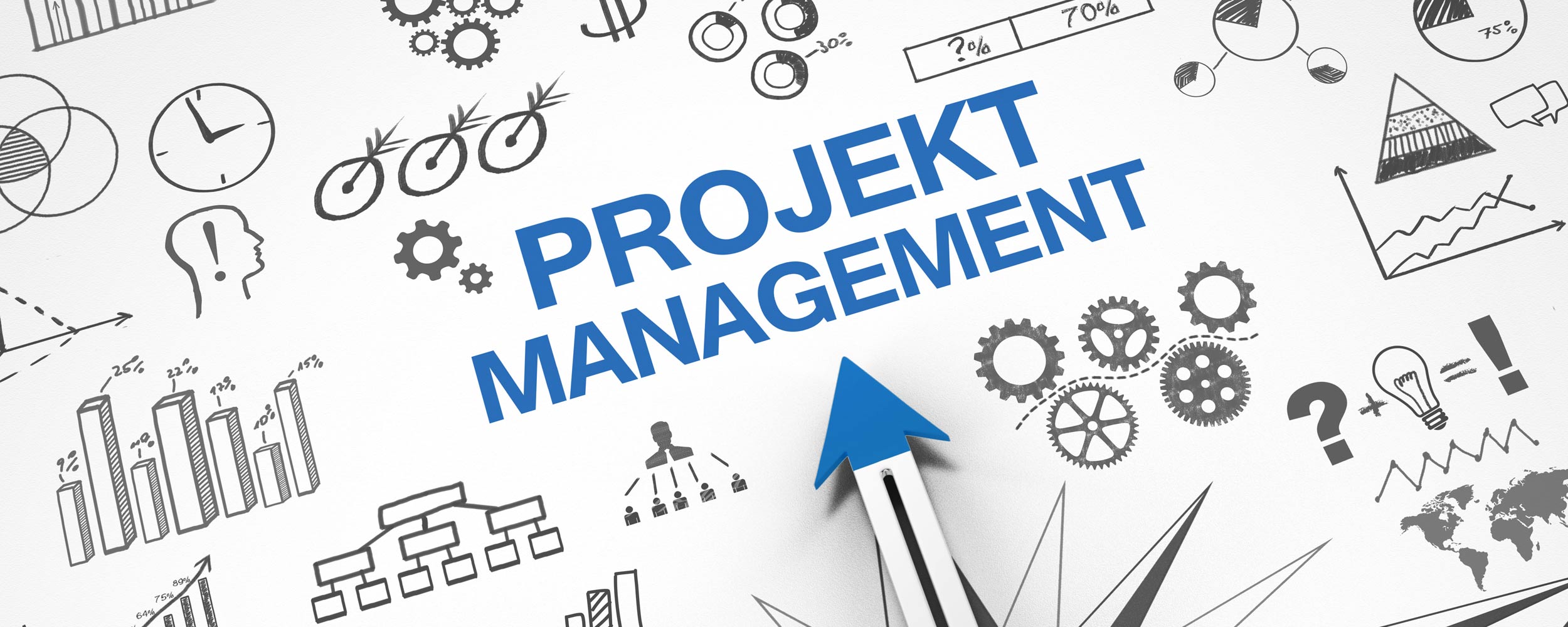 Projekt Management, viele handgezeichnete Grafik